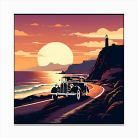 Vintage Car At Sunset art print Canvas Print