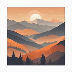 Misty mountains background in orange tone 35 Canvas Print