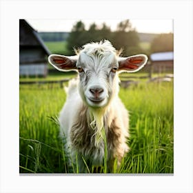 Grass Green Goat Farm Mammal Milk Farming Animal Meadow Head Canino No People Pasture S Canvas Print