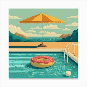 Donuts In The Pool Flat Design Illustration Canvas Print