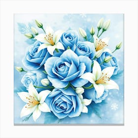 Blue Roses with White flowers Canvas Print