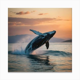 Humpback Whale Breaching At Sunset 32 Canvas Print
