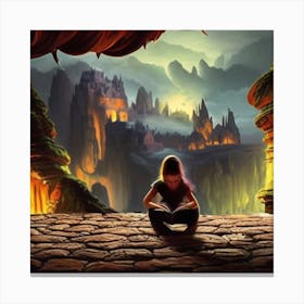 Girl Reading In A Castle Canvas Print