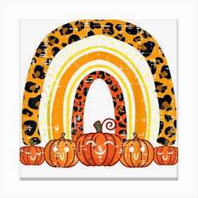 Leopard Rainbow Pumpkins Retro Halloween Costume Women Girls Canvas Print