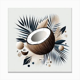 Scandinavian style, Coconut on palm leaf 1 Canvas Print