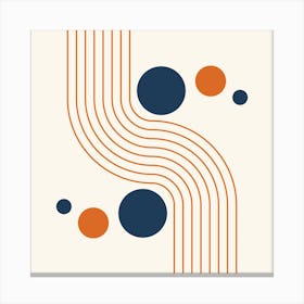 Modern Mid Century Sun and Rainbow Abstract 12 in Navy Blue and Burnt Orange Canvas Print