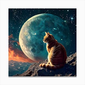 Cat Looking At The Moon Canvas Print