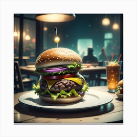 Burger In A Restaurant 16 Canvas Print