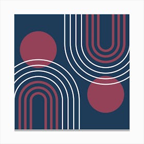 Mid Century Modern Geometric B31 In Navy Blue And Burgundy (Rainbow And Sun Abstract) 02 Canvas Print