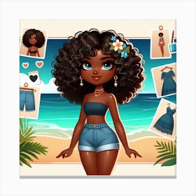 African American Girl On The Beach Canvas Print