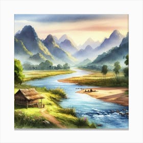 Watercolor Of A River Canvas Print