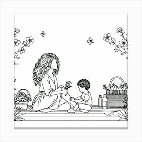 Mother And Child In Garden Canvas Print