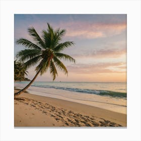 Sunset On A Beautiful Beach With Palm Trees  Canvas Print