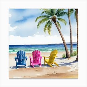 Adirondack Chairs On The Beach Canvas Print