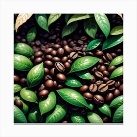 Coffee Beans And Leaves 4 Canvas Print