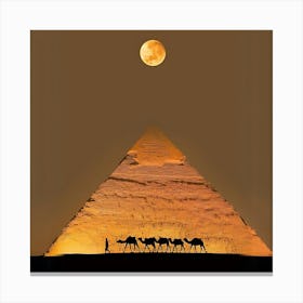 Camels In Front Of Pyramid Canvas Print