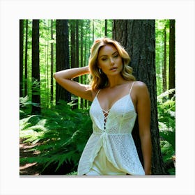 Model Female Woods Forest Nature Fashion Beauty Portrait Trees Greenery Wilderness Outdoo (28) Canvas Print