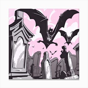 Spooky Bats Flying Over Cemetery Canvas Print