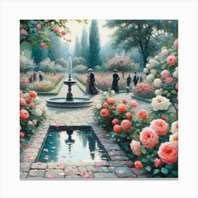 Rose Garden With The Fountain, Acrylic Style Painting 24 Canvas Print