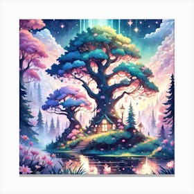 A Fantasy Forest With Twinkling Stars In Pastel Tone Square Composition 206 Canvas Print