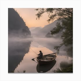 Man Fishing In A Boat Canvas Print