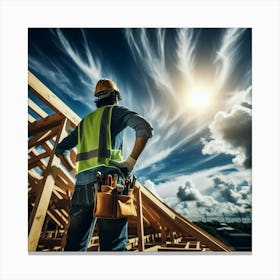 Construction Worker On Roof Canvas Print