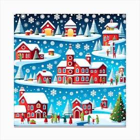 Christmas Village, Rein deer, Christmas Tree art, Christmas Tree, Christmas vector art, Vector Art, Christmas art, Christmas, Christmas house Canvas Print