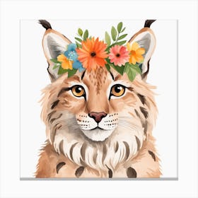 Floral Baby Lynx Nursery Illustration (1) Canvas Print