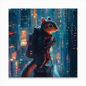 Futuristic City Ninja Squirrel Backdrop 2 Canvas Print