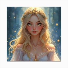 Radiant Young Queen In A Watercolor Setting With Ethereal, Sparkling Lights Canvas Print