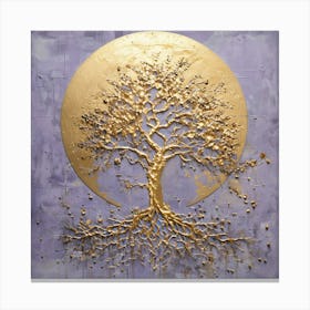 Golden Tree of Life with Radiant Moon Abstract Digital Art for Modern Decor Canvas Print