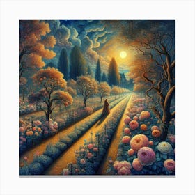 Into The Garden Tending To Enchanted Rose Gardens Under Amsterdam S Moonlight Style Gothic Floral Expressionism (2) Canvas Print