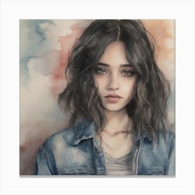 Girl In Denim Jacket 3 Canvas Print