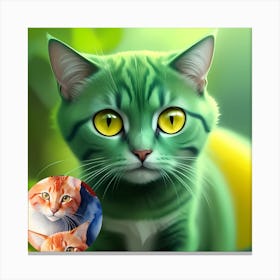 Green Cat With Yellow Eyes Canvas Print
