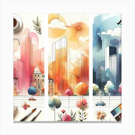 Watercolor Cityscape Set Canvas Print