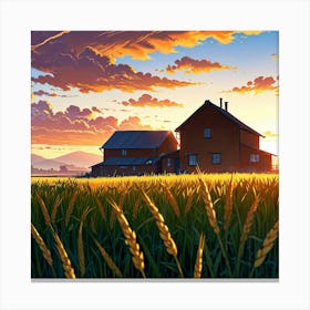 Sunset In A Wheat Field Canvas Print