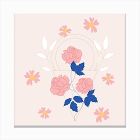 Pink Flowers And Geometrics Square Canvas Print