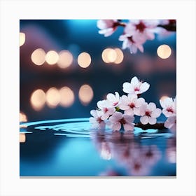 Cherry Blossom Branch on Rippled Water Surface Canvas Print