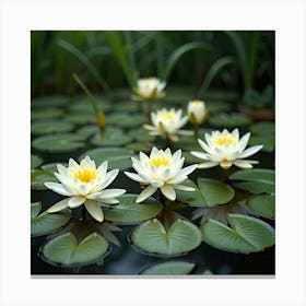 A Graceful Lily Pond With Blooming White And Yellow Water Lilies 2 Canvas Print