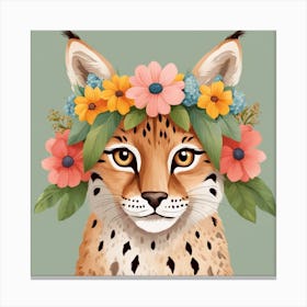 Floral Baby Lynx Nursery Illustration (58) Canvas Print