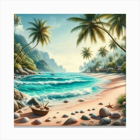 Beach With Palm Trees Canvas Print