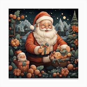 Santa Claus With Gifts - Abstract Christmas Canvas Print
