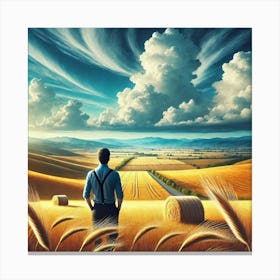 Man In A Wheat Field Canvas Print