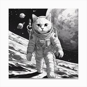 A Cat In Cosmonaut Suit Wandering In Space Canvas Print