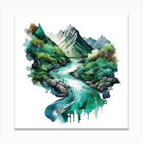 Watercolour Of A River Canvas Print