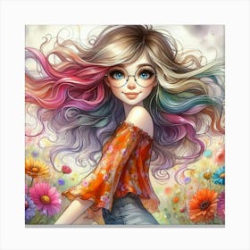 Girl With Colorful Hair 1 Canvas Print