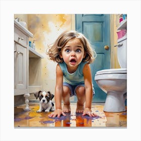 Little Girl In The Bathroom Canvas Print