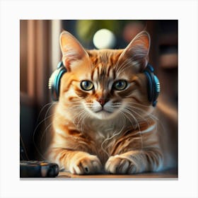 Cat With Headphones Canvas Print