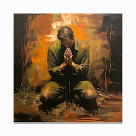 Abstract Expressionism Man On Knees Praying By Wifes Grave Oil Painting Canvas Print