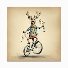 Deer On A Bicycle 1 Canvas Print